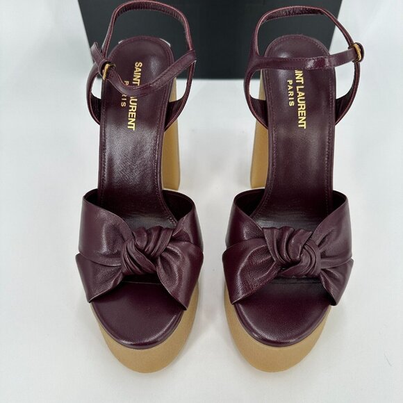 Saint Laurent Bianca Node High Heel Platform Sandals sz 38.5 EU 8.5 US Wine Red - Picture 9 of 16